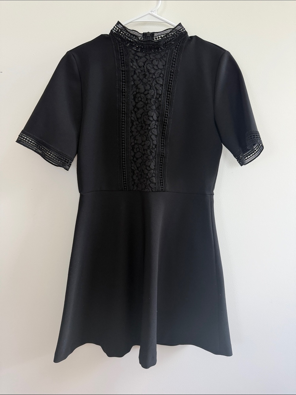 Zara Woman Black Lace-Front High-Neck Mini Dress
